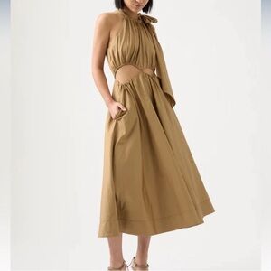 Aje Henriette Tie Strap Midi Dress US Women’s Size 6 Cut Out NWT Willow Brown